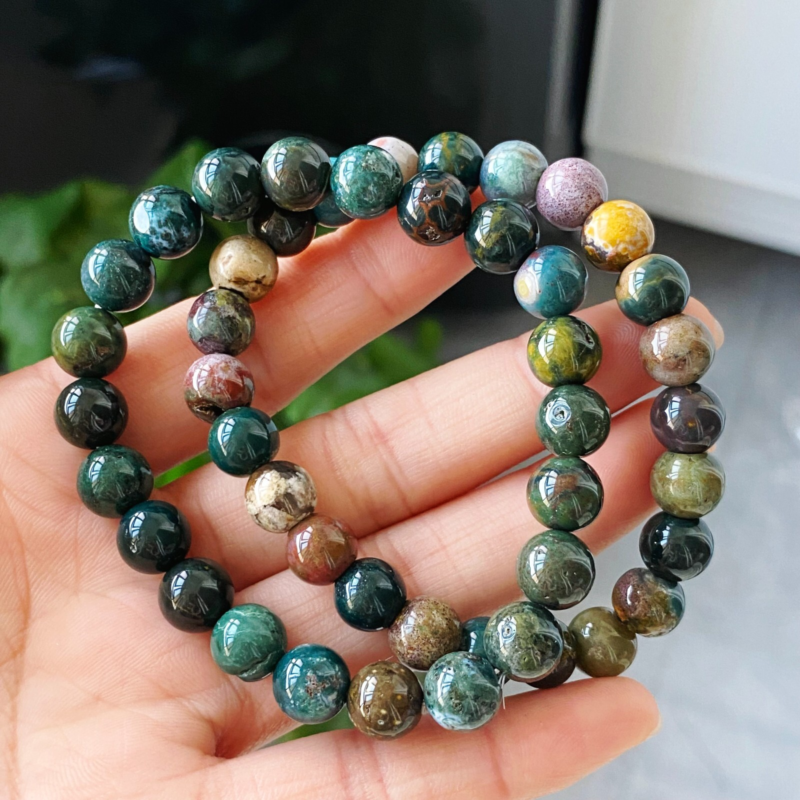 8/8.5mm 2pcs Natural Color Ocean Jade Gemstone Beads Bracelet