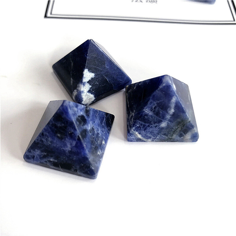 Natural Blue Vein Jade Crystal Pyramid Chakra Sodalite Quartz Energy Tower Decor