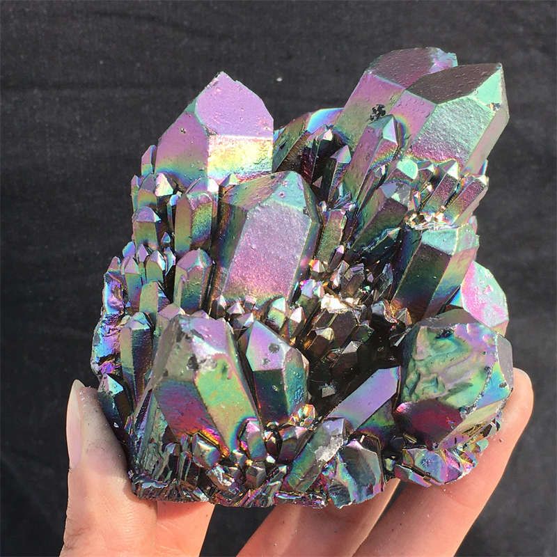 480g Electroplate Rainbow cluster quartz crystal mineral specimen reiki healing
