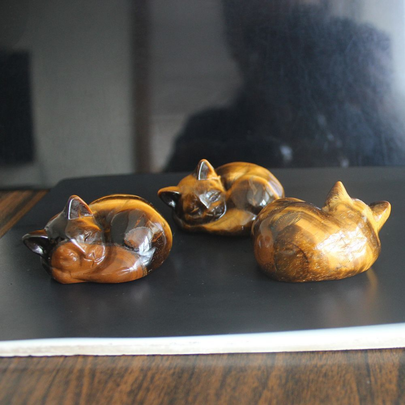 Carved crystal gemstone crystal sleeping cat figurine animal statue decor 2&apos;&apos;