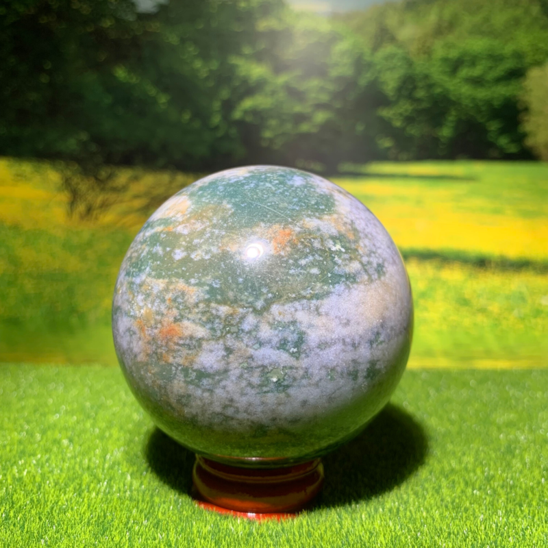 372GNatural Marine Jasper Quartz Ball Crystal Ball Mineral Specimen Restoration