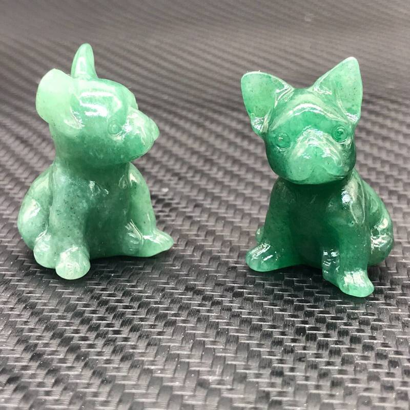 Natural Quartz Crystal Carved Rough Stone French Bulldog Healing Animal Decor