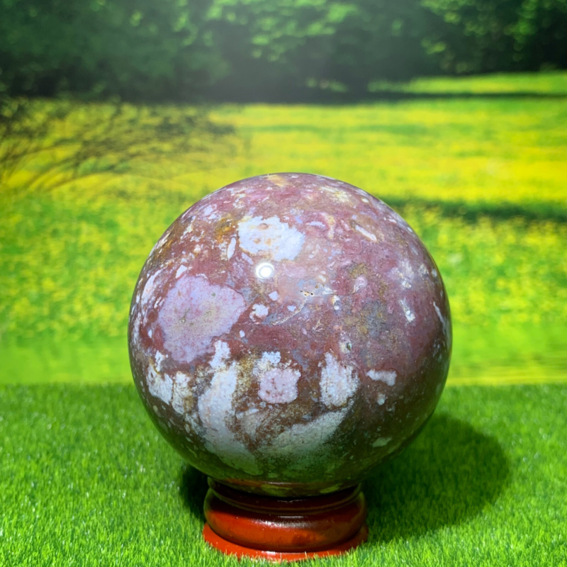 246GNatural Marine Jasper Quartz Ball Crystal Ball Mineral Specimen Restoration