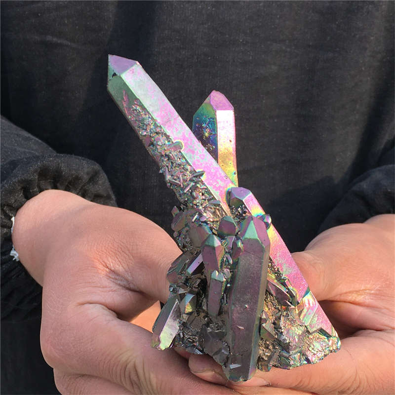 200g Electroplate Rainbow cluster quartz crystal mineral specimen reiki healing