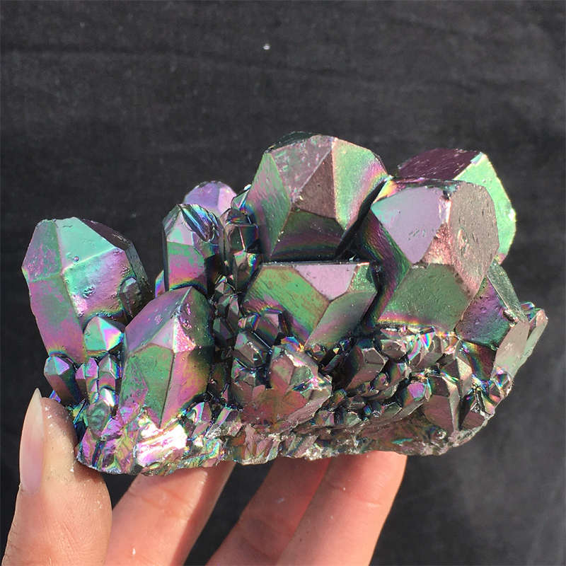 480g Electroplate Rainbow cluster quartz crystal mineral specimen reiki healing