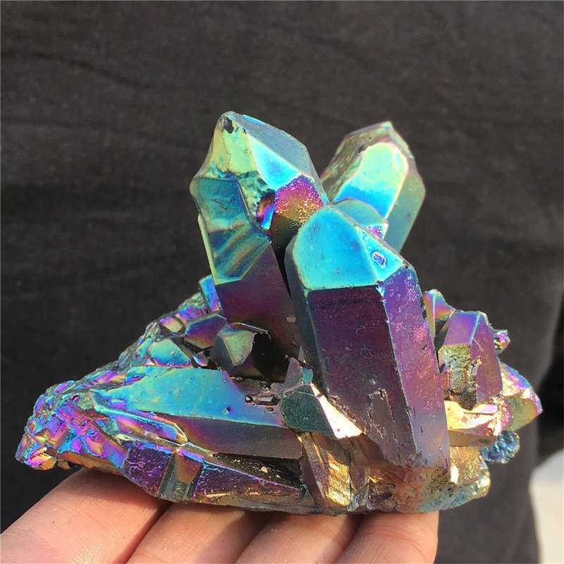 290g Electroplate Rainbow cluster quartz crystal mineral specimen reiki healing