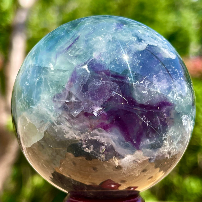 393G Rare natural snowflake feather fluorite crystal ball therapeutic ball