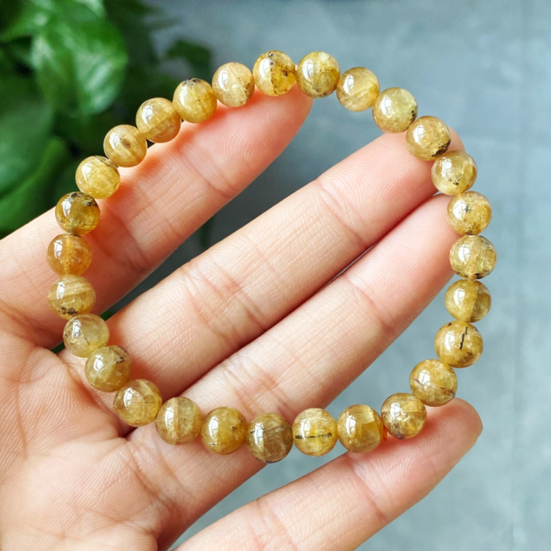 6.8mm 2pcs Genuine Natural Yellow Kunzite Crystal Round Beads Bracelet