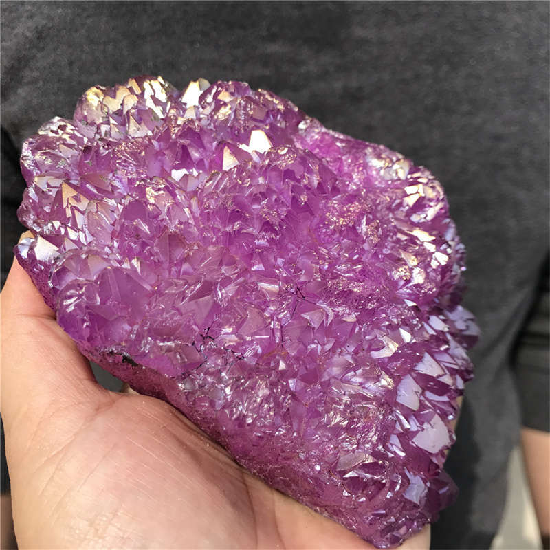 850g Electroplate Rainbow cluster quartz crystal mineral specimen reiki healing