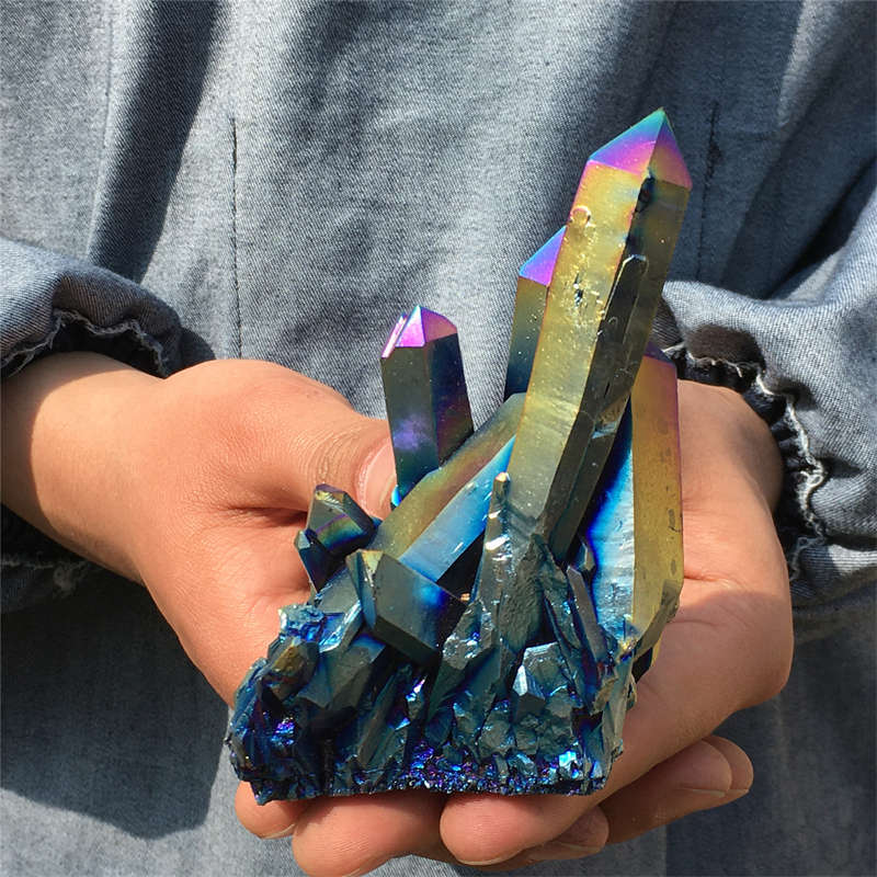 320g Electroplate Rainbow cluster quartz crystal mineral specimen reiki healing