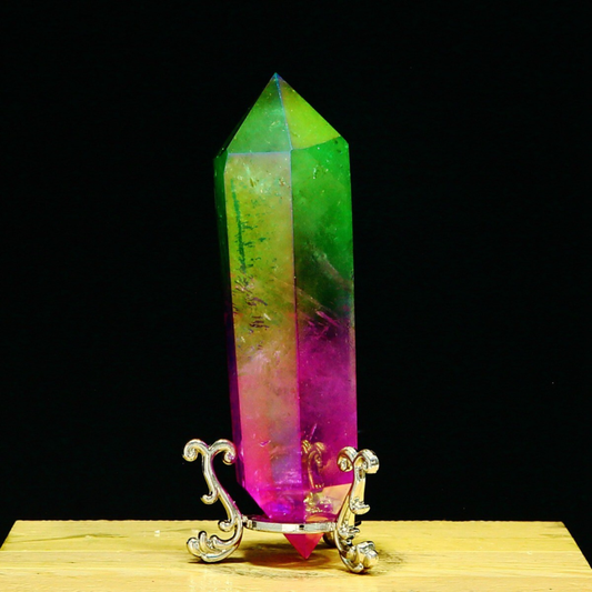 233g Natural Crystal Electroplated Rainbow Quartz Tower Double Wand Point Reiki