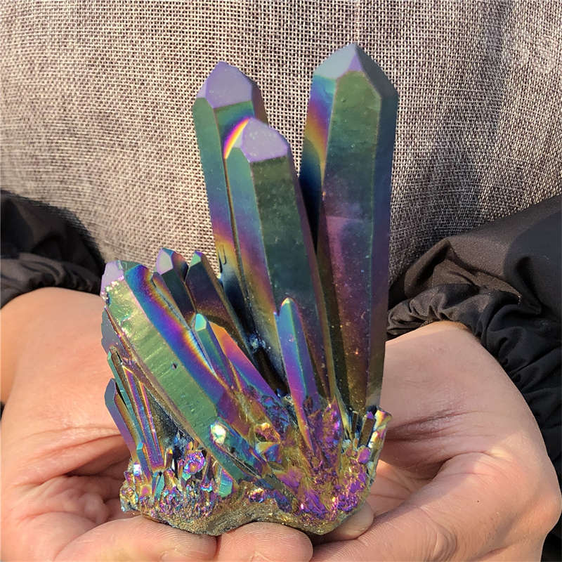 280g Electroplate Rainbow cluster quartz crystal mineral specimen reiki healing