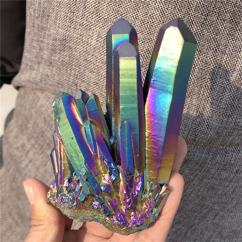 280g Electroplate Rainbow cluster quartz crystal mineral specimen reiki healing