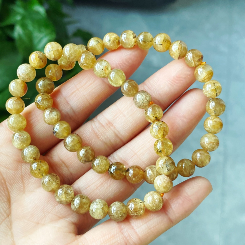 6.8mm 2pcs Genuine Natural Yellow Kunzite Crystal Round Beads Bracelet