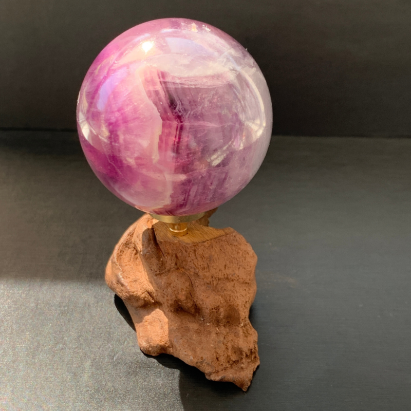 243G Natural Fluorite ball Colorful Quartz Crystal Gemstone Healing + Stand