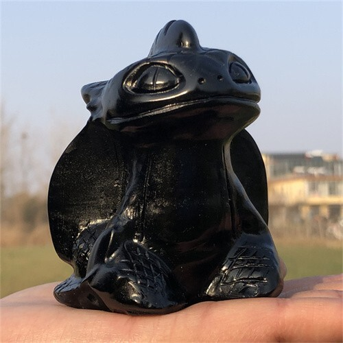 340g Natural Carved obsidian Toothless Figurines Reiki Quartz Crystal Skull Deco