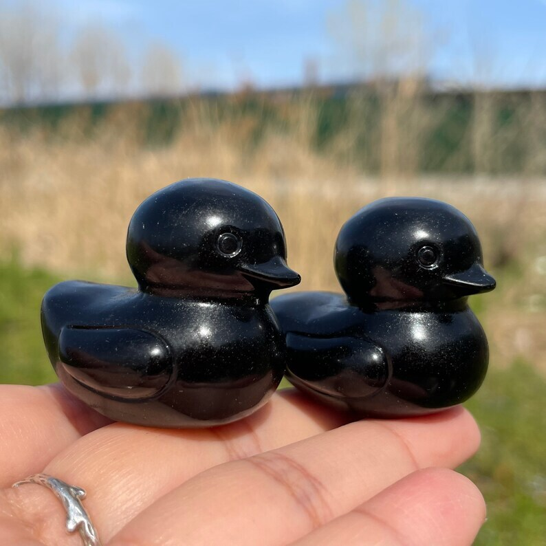 Natural Obsidian Duck Crystal Quartz Animal Mineral Samples Reiki Heal Gifts