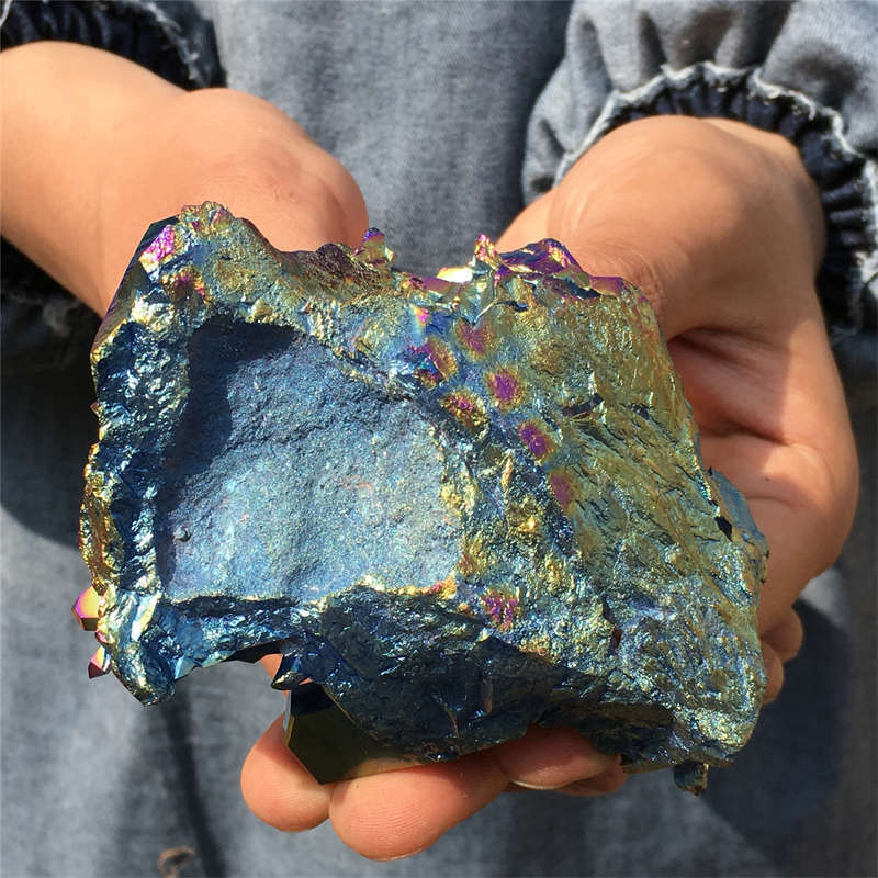 250g Electroplate Rainbow cluster quartz crystal mineral specimen reiki healing