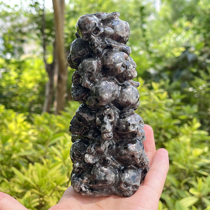 500g+ Natural yooperlite hell skull carved Quartz Crystal skull Energy Healing