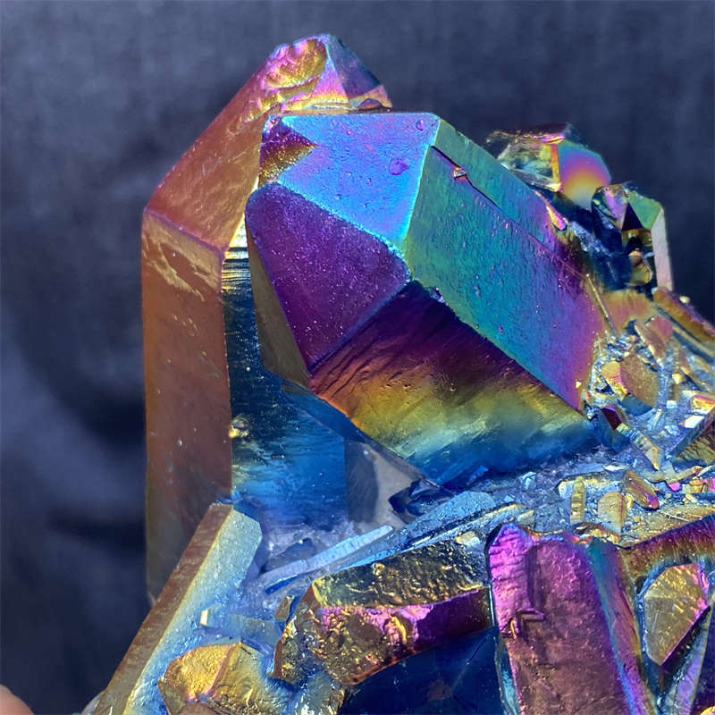 380g Electroplate Rainbow cluster quartz crystal mineral specimen reiki healing