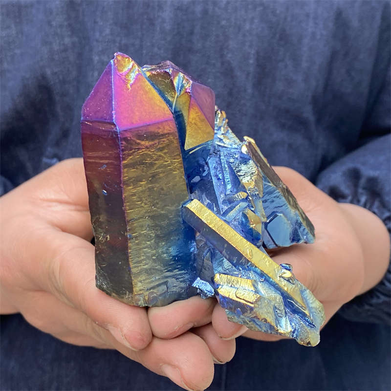 380g Electroplate Rainbow cluster quartz crystal mineral specimen reiki healing