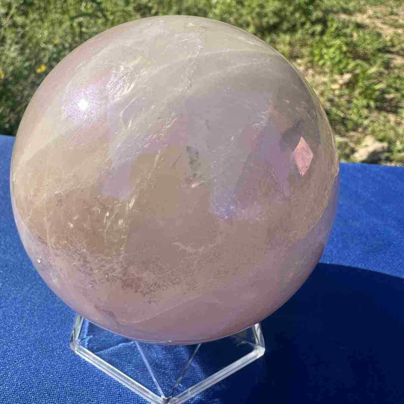 825g electroplate Natural pink rose Quartz Ball Crystal Sphere Healing decor