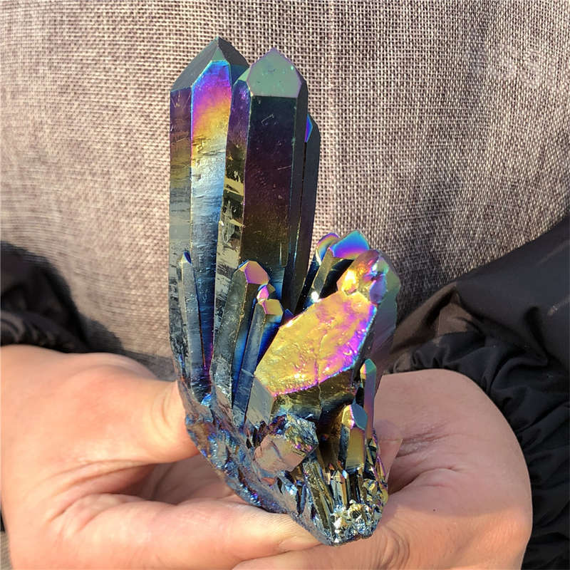 280g Electroplate Rainbow cluster quartz crystal mineral specimen reiki healing