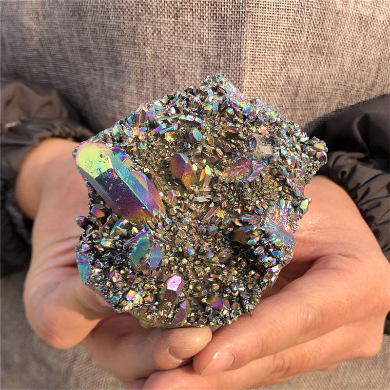 200g Electroplate Rainbow cluster quartz crystal mineral specimen reiki healing