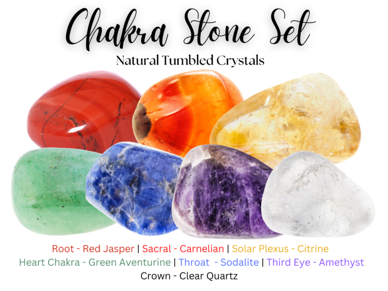 Crystal Healing CHAKRA KIT Balancing Set 7 Tumble Stones & Carry Pouch