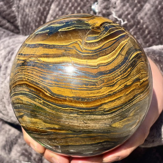 7.27LB Natural Tiger&apos;s Eye Ball Quartz Crystal Sphere Gem Healing Décor