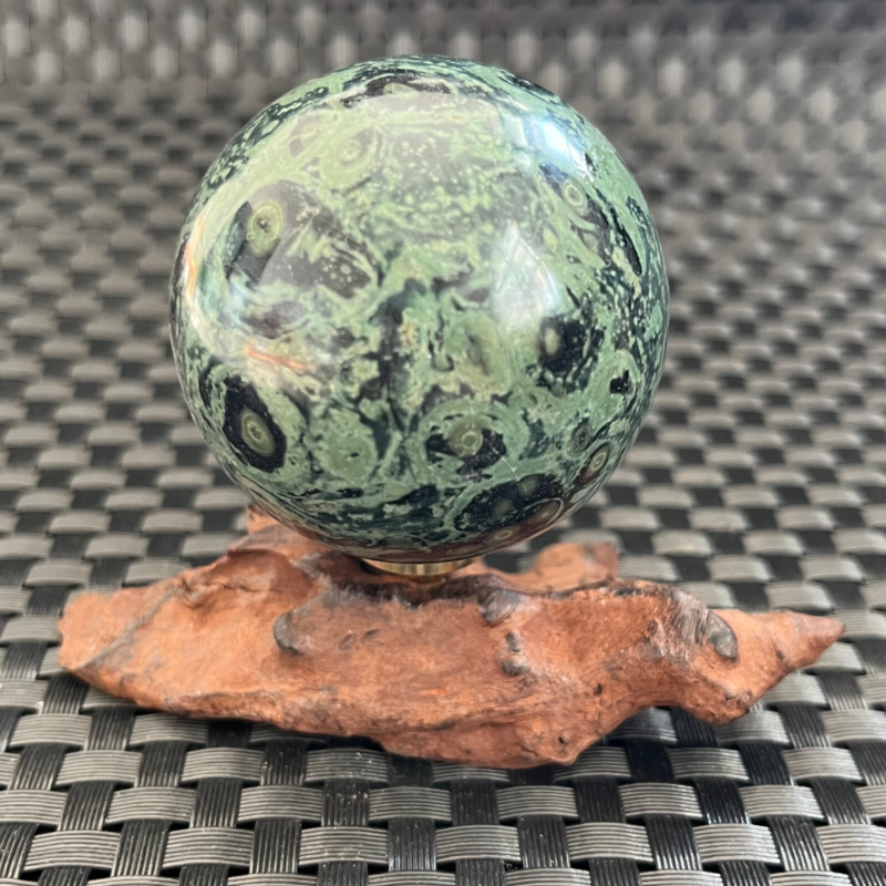 238G Natural Peacock&apos;s eye Crystal Polishing Stone ball Healing+Stand