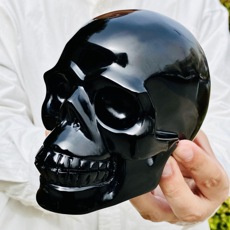 4.44LB Natural Obsidian gem skull Quartz Carved Crystal Skull Reiki Healing