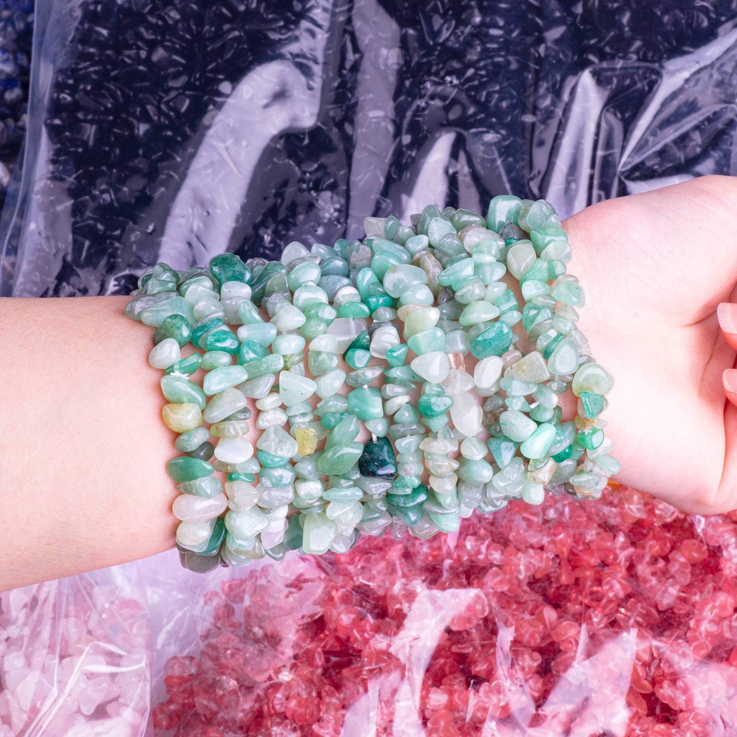 Natural Amethyst Pink Crystal Agate Gravel Bracelet Irregular Bracelet BohemianinsWind Elastic Bracelet