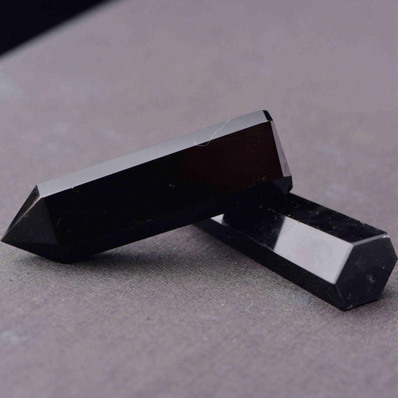 50-60mm Natural Obsidian Quartz Crystal Stone Point Healing Hexagonal Wand Black