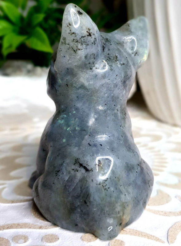 3cm Natural Quartz Crystal Carved Rough Stone French Bulldog Energy Animal Decor