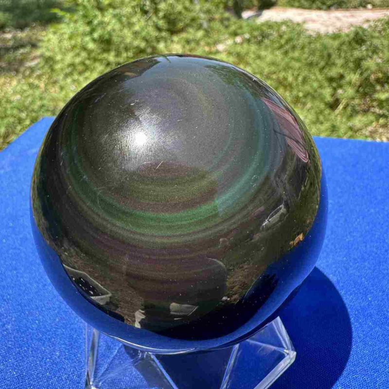 520g natural rainbow obsidian sphere cat&apos;s eye quartz crystal ball healing