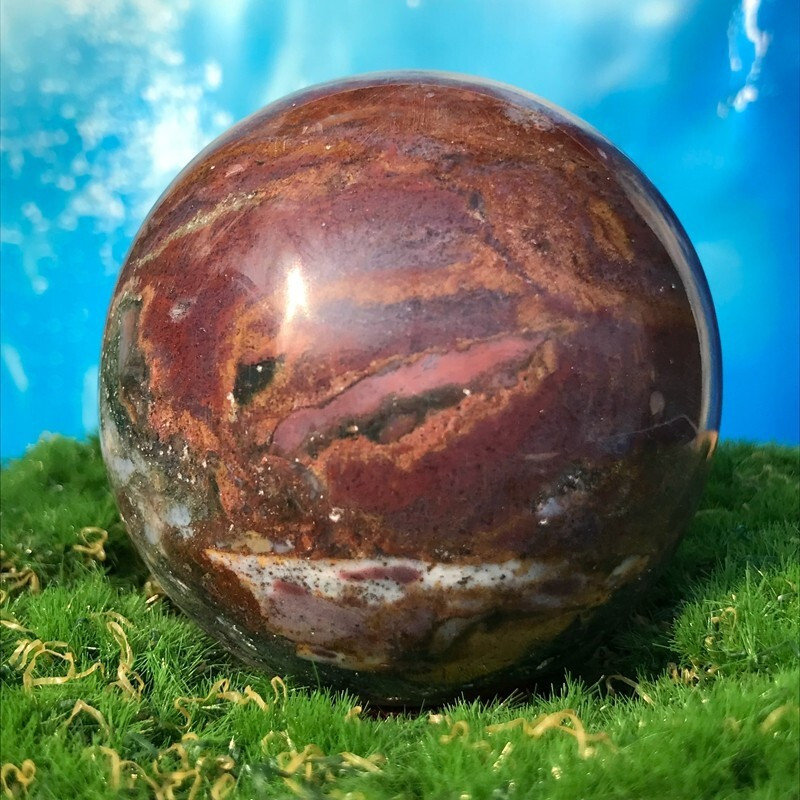 358G Rare Natural Ocean Jasper Quartz Ball Crystal Ball Sample Repair