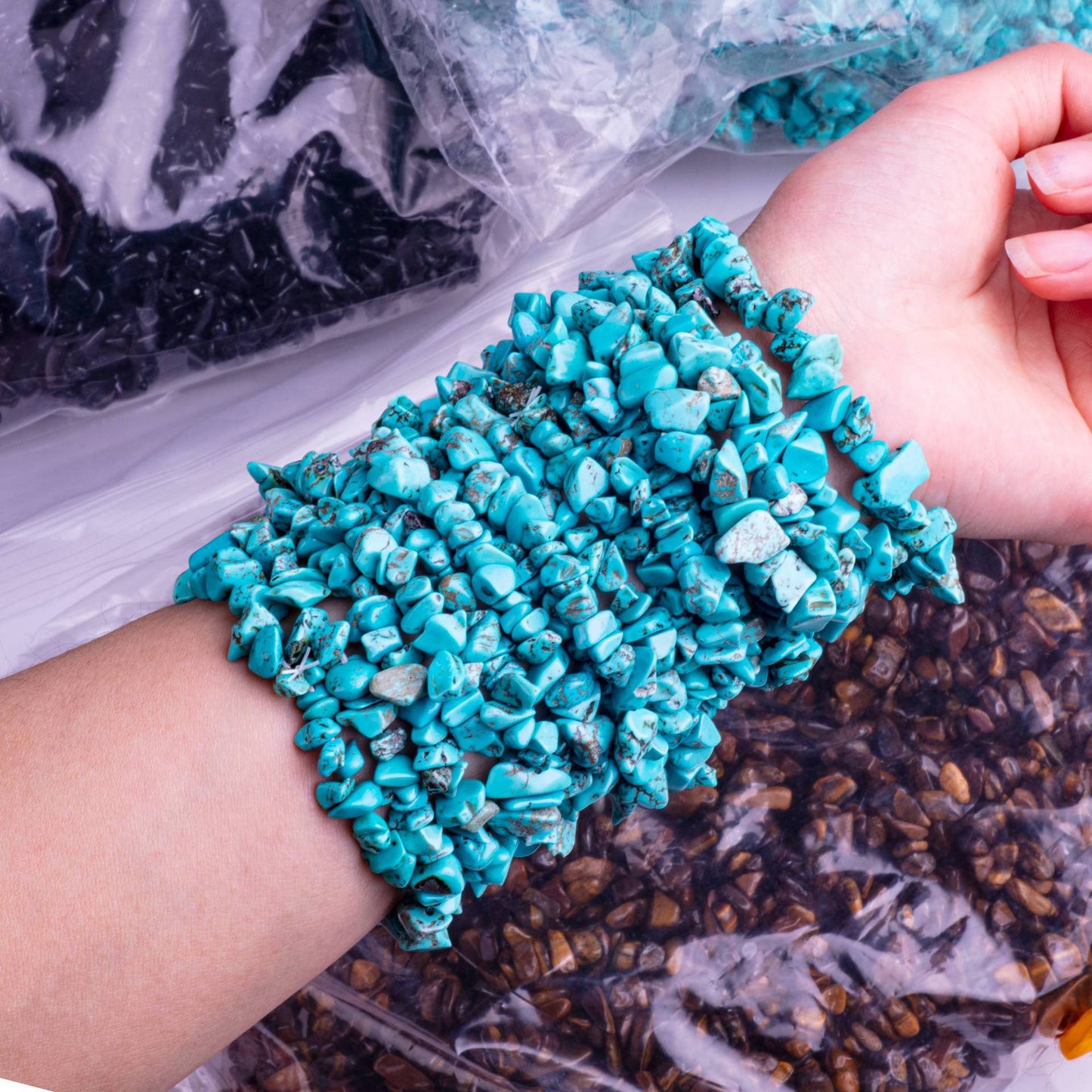 Natural Amethyst Pink Crystal Agate Gravel Bracelet Irregular Bracelet BohemianinsWind Elastic Bracelet