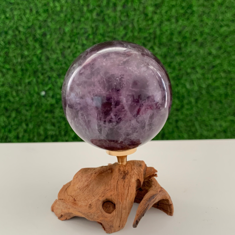 420GNatural Fluorite Ball Colorful Quartz Crystal Gem Repair+Bracket