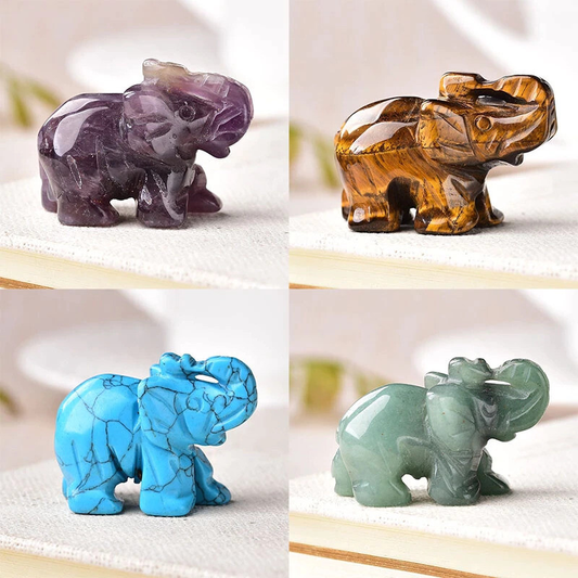 Elephant Hand Carved Gemstone Figurine | Crystal Elephant | Healing Animal