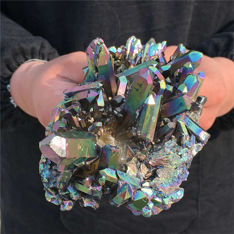 480g Electroplate Rainbow cluster quartz crystal mineral specimen reiki healing