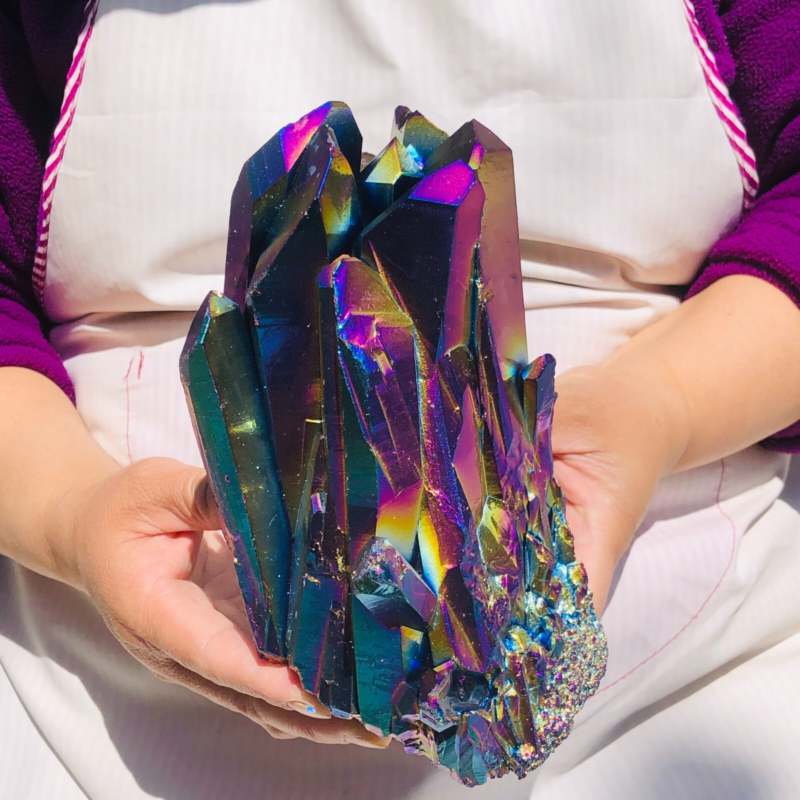 5.28LB Color Flame Aura Electroplate Quartz Crystal Specimen Healing point 479