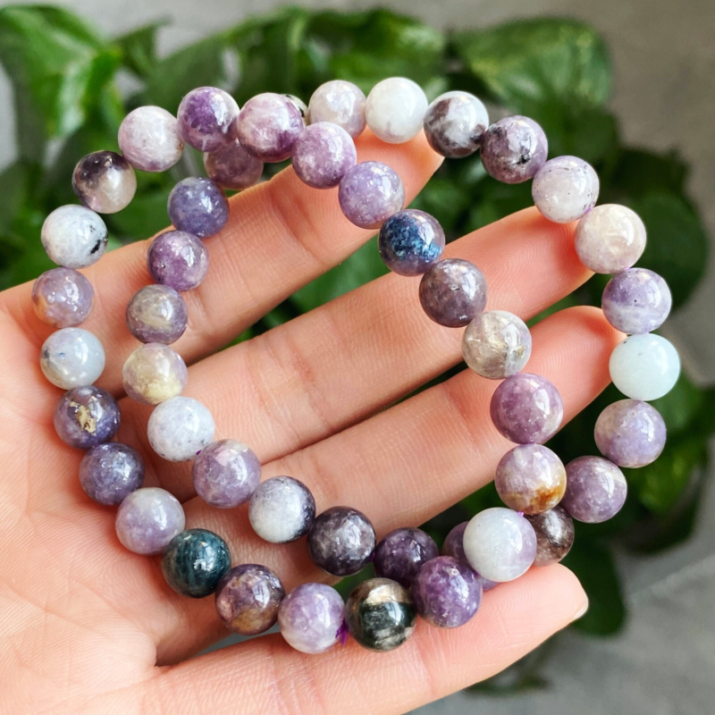 8mm 2pcs Natural Purple Lepidolite Crystal Quartz Beads Bracelet AAA