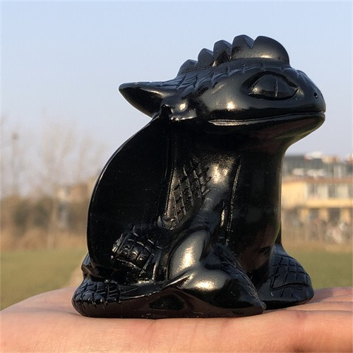 340g Natural Carved obsidian Toothless Figurines Reiki Quartz Crystal Skull Deco