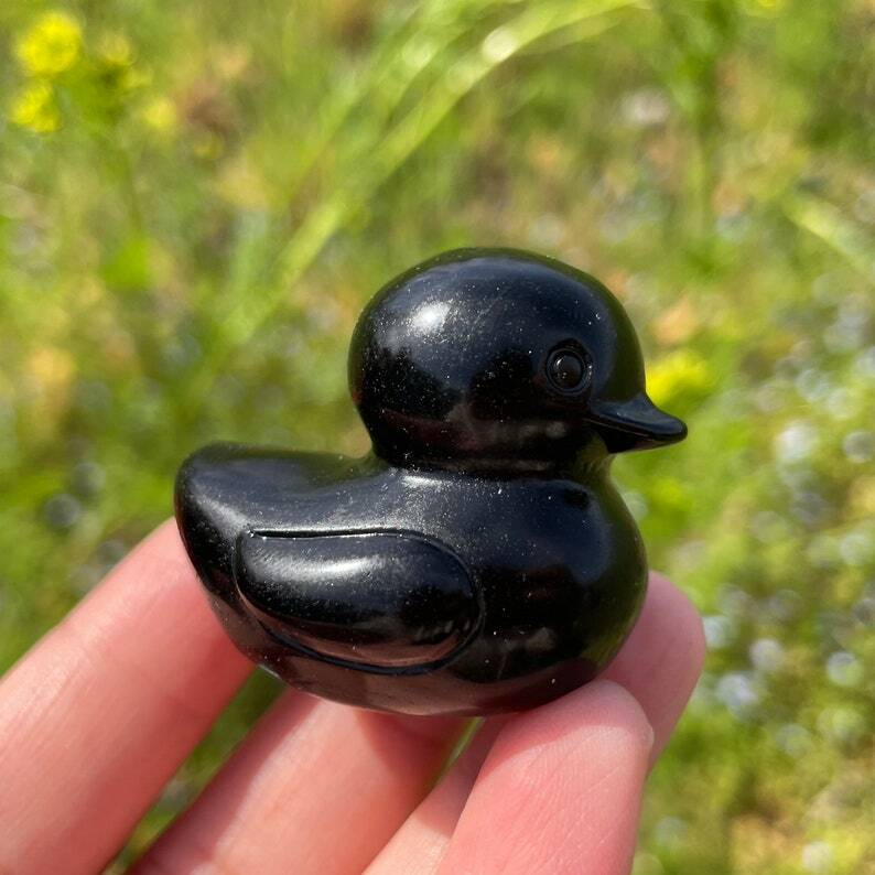 Natural Obsidian Duck Crystal Quartz Animal Mineral Samples Reiki Heal Gifts