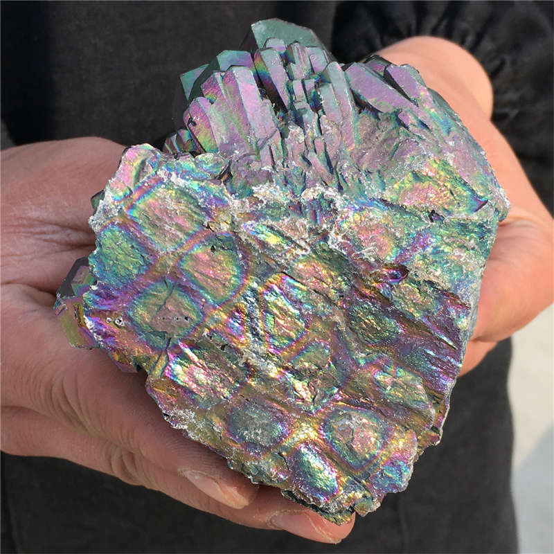 480g Electroplate Rainbow cluster quartz crystal mineral specimen reiki healing