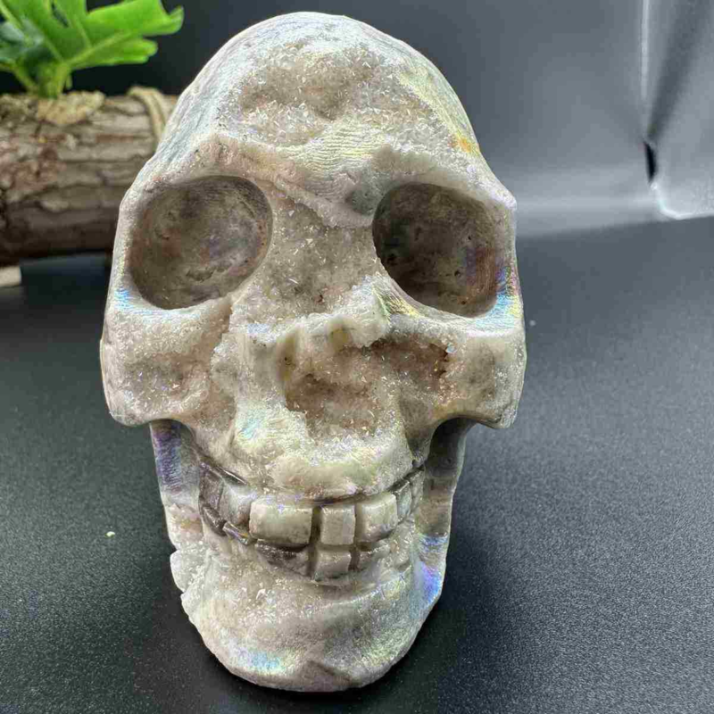 545g electroplate Natural sphalerite hand carved skull decor gem Healing