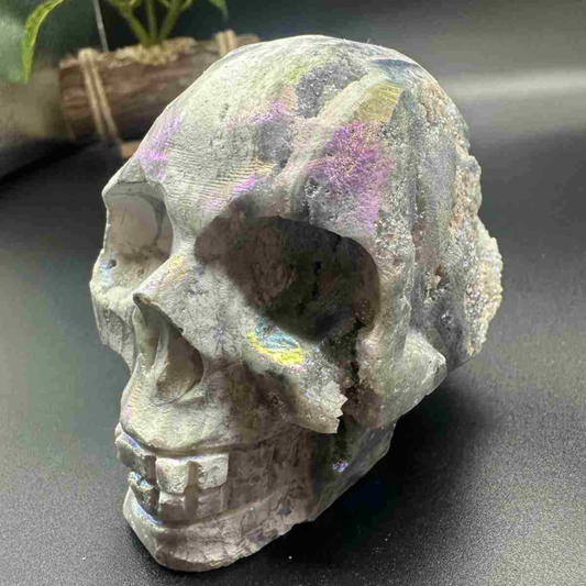 705g electroplate Natural sphalerite hand carved skull decor gem Healing
