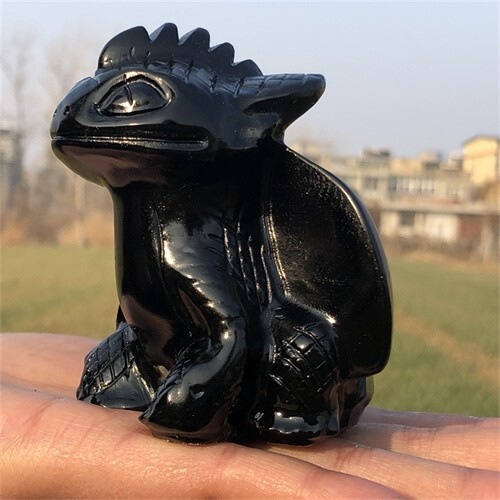 300g Natural Carved obsidian Toothless Figurines Reiki Quartz Crystal Skull Deco
