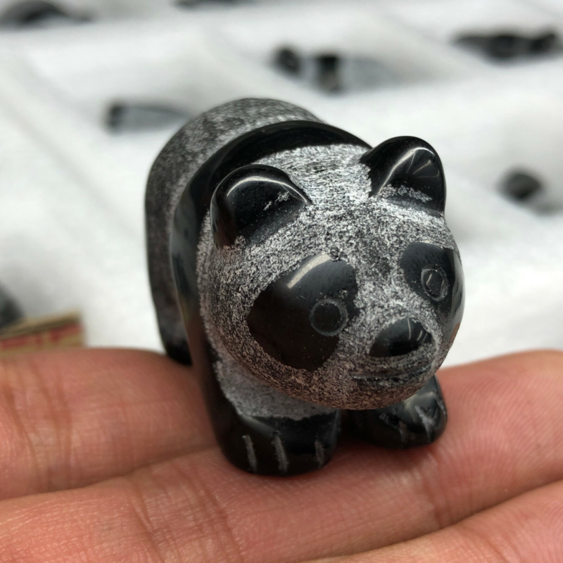 1.5&apos;&apos;Top Natural obsidian hand carved panda skull quartz crystal healing 1pc